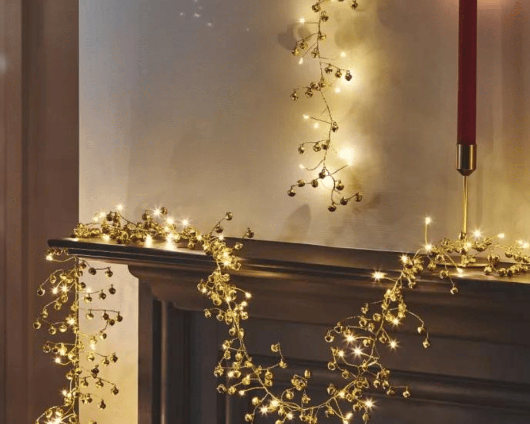 Golden bells on a beautiful string of lights | Indoor Twinkles