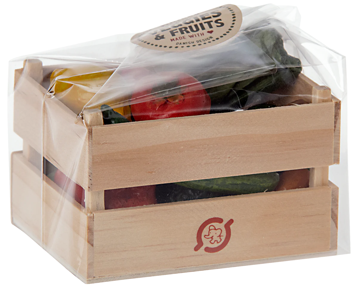 Maileg Miniature Veggies and Fruits in wooden crate | Collectable Dollhouse Miniatures