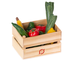 Maileg Miniature Veggies and Fruits in wooden crate | Collectable Dollhouse Miniatures