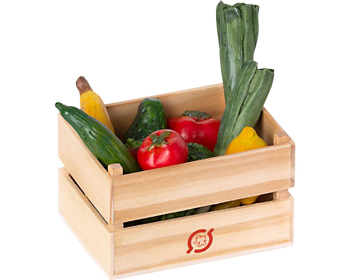 Maileg Miniature Veggies and Fruits in wooden crate | Collectable Dollhouse Miniatures