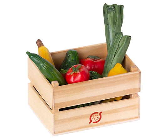 Maileg Miniature Veggies and Fruits in wooden crate | Collectable Dollhouse Miniatures