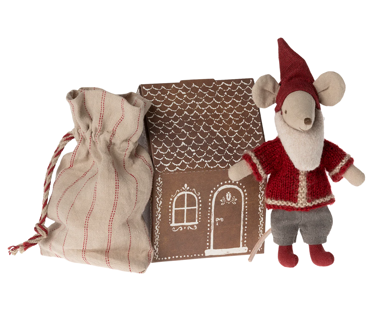 Maileg Santa Mouse with Ginger Bread House Box | Collectable Heirloom Toys