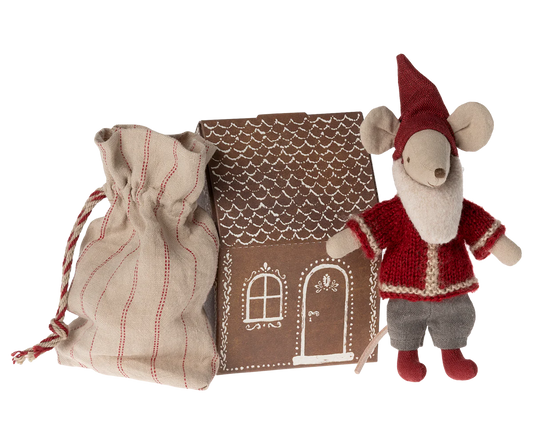 Maileg Santa Mouse with Ginger Bread House Box | Collectable Heirloom Toys