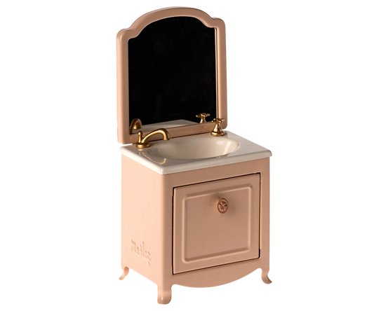 Pink Metal Maileg Sink with mirror, Mouse Size | Collectable Dollhouse Furniture