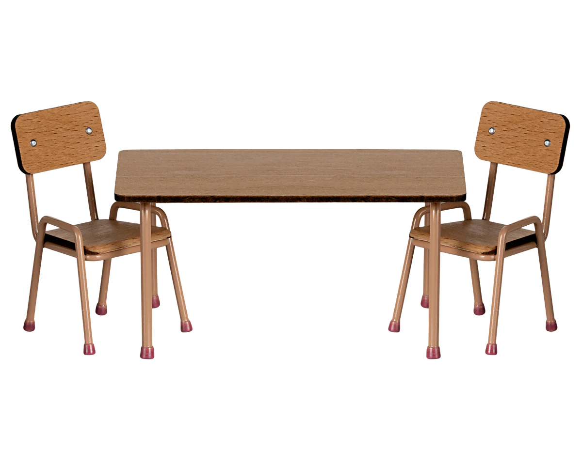 Maileg Table and Chair Set, Mouse - Dark Powder | Dollhouse Furniture
