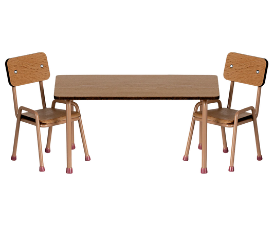 Maileg Table and Chair Set, Mouse - Dark Powder | Dollhouse Furniture