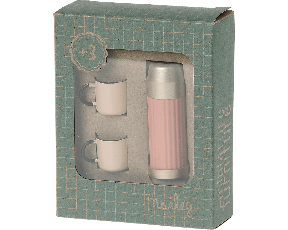 Maileg Miniature Pink Thermos and Cups | Collectable Dollhouse Miniatures