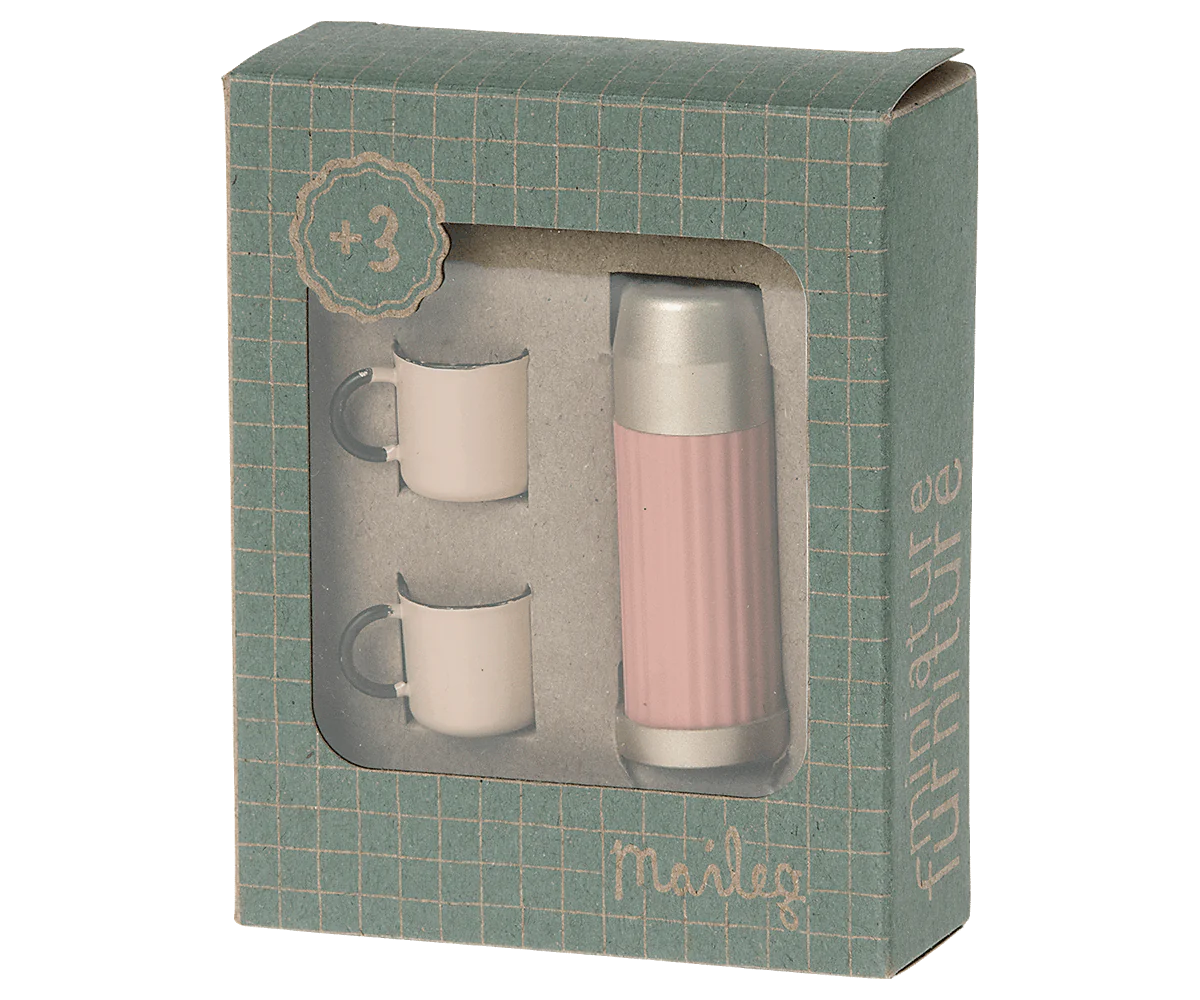 Maileg Miniature Pink Thermos and Cups | Collectable Dollhouse Miniatures