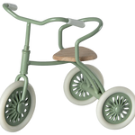metal green maileg tricycle with wooden seat | dollhouse miniature