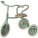 metal green maileg tricycle with wooden seat | dollhouse miniature