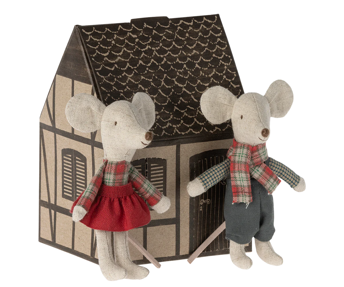 Maileg Winter Twins with their cardboard house | Collectable Heirloom Toys