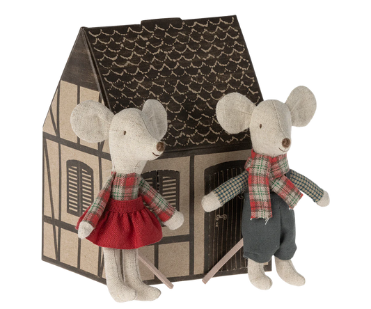 Maileg Winter Twins with their cardboard house | Collectable Heirloom Toys