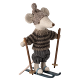 Maileg Winter mouse with ski set, Big brother - Grey