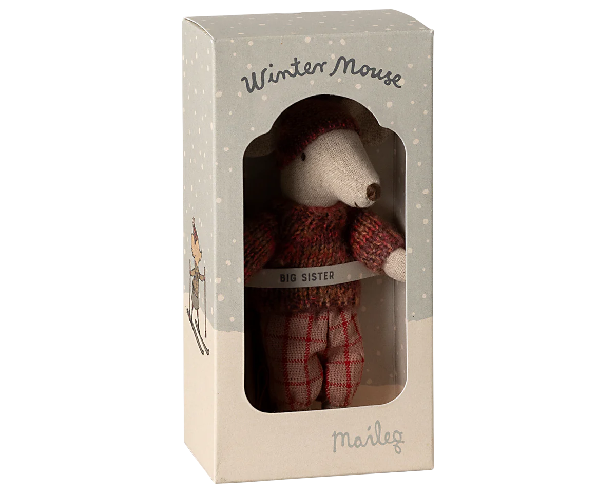 Maileg Winter mouse with ski set, Big sister - Rose