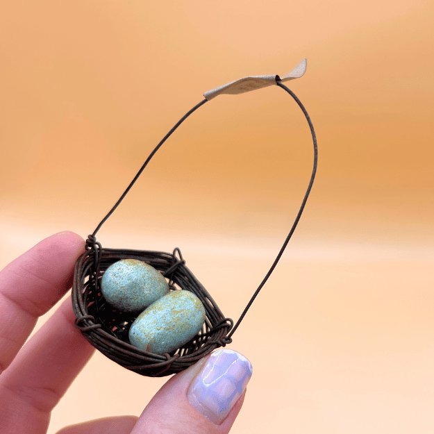 Wire Nest with Blue Eggs