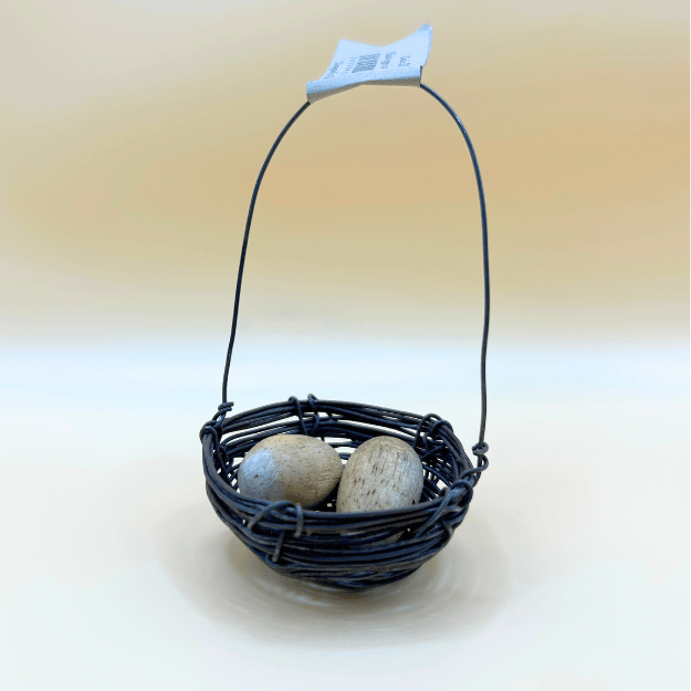 Wire Nest with Plain Wooden Eggs